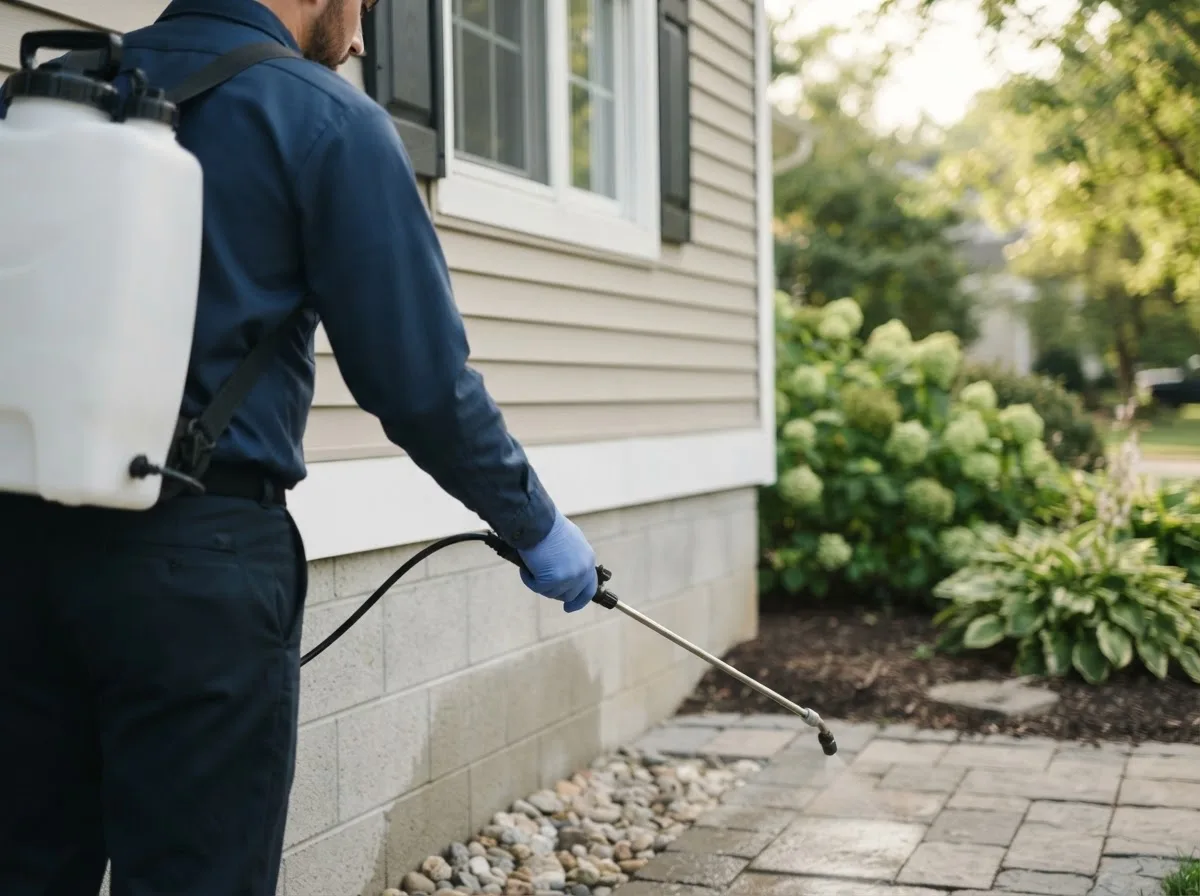 Pest control technician inspecting a home in Cairo, OH
